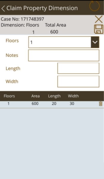 Detalle de habitación con dimensiones en DamageQ